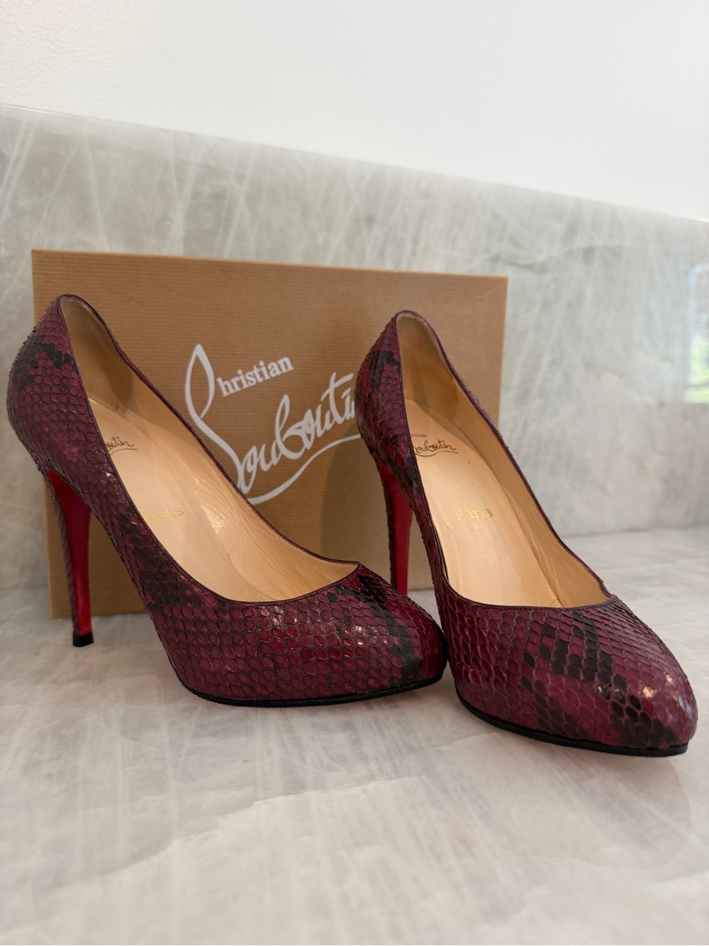 Christian Louboutin Burgundy Python Platform Pumps